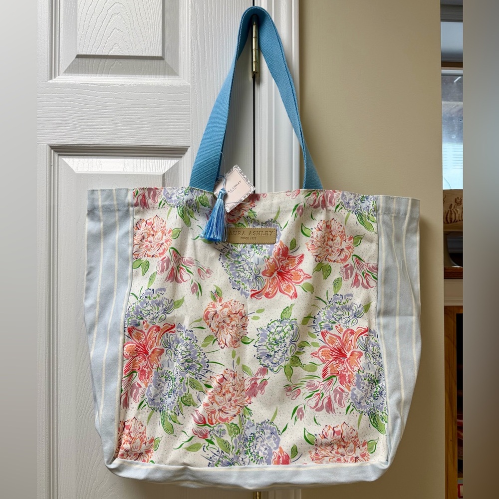 Laura Ashley Floral Canvas Tote in Blue, Pink, Green